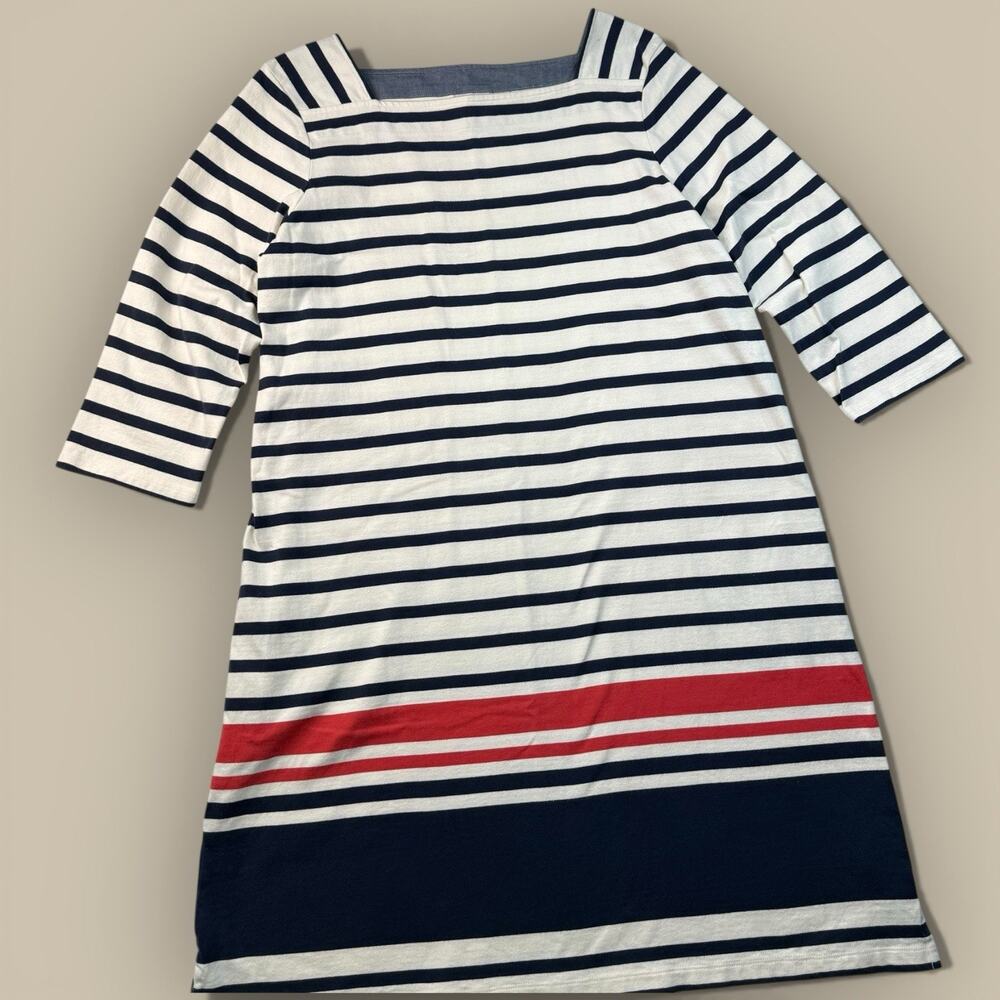 L.L. Bean Size XL 3/4 Sleeve Pullover Navy Blue Stripe Nautical Boatneck Dress